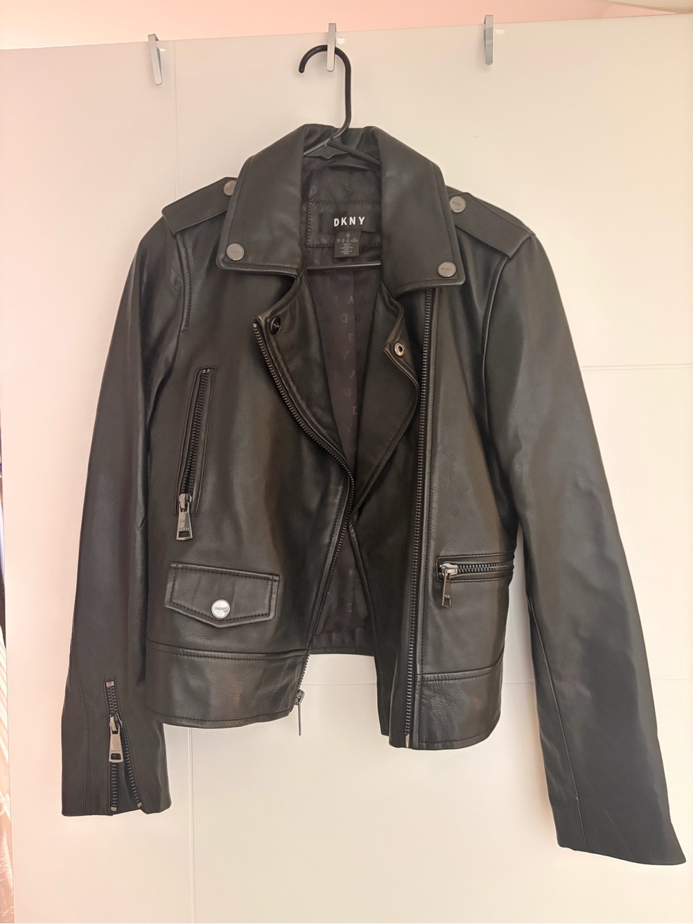 DKNY Black Leather Moto-Style Jacket